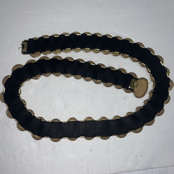 Unbranded Womens Elastic Stretch Waist Belt Large (42") Round Gold Metal‎ Disc - Picture 5 of 5